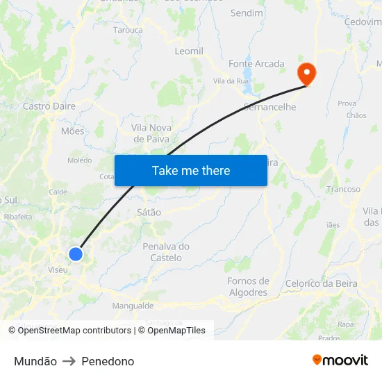 Mundão to Penedono map
