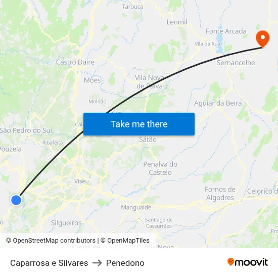 Caparrosa e Silvares to Penedono map