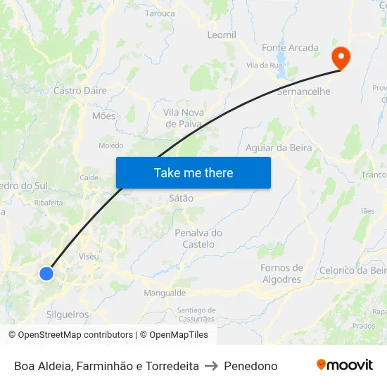 Boa Aldeia, Farminhão e Torredeita to Penedono map