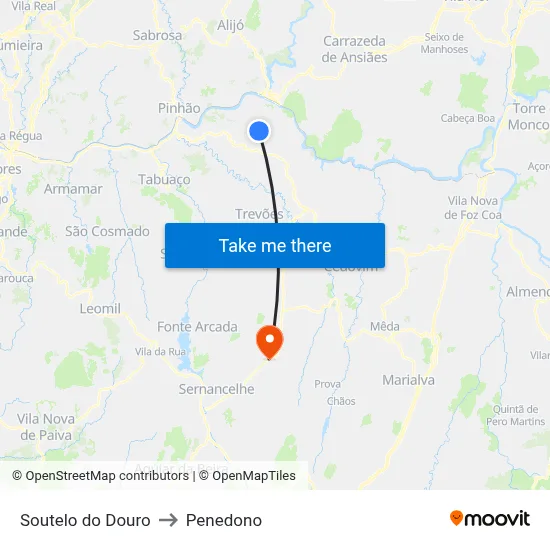 Soutelo do Douro to Penedono map