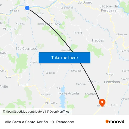 Vila Seca e Santo Adrião to Penedono map