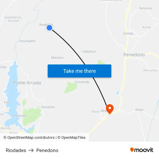 Riodades to Penedono map