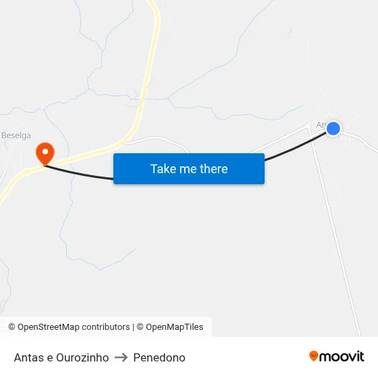 Antas e Ourozinho to Penedono map
