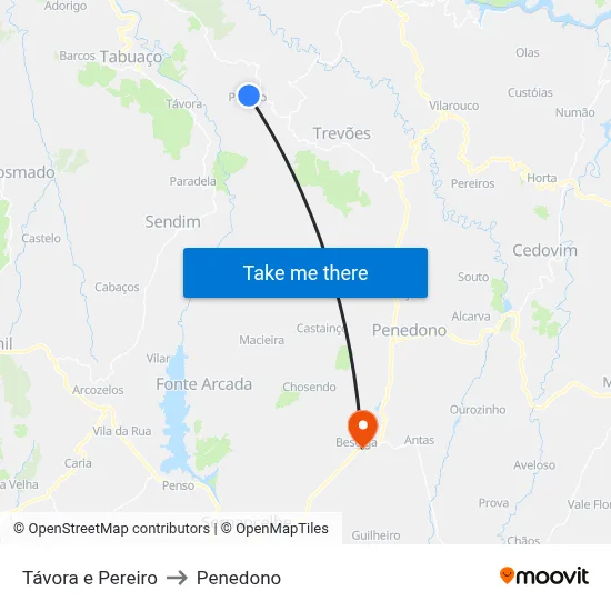 Távora e Pereiro to Penedono map