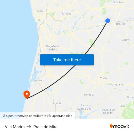 Vila Marim to Praia de Mira map