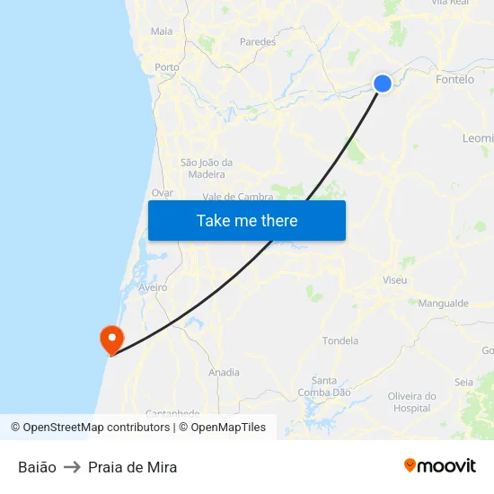 Baião to Praia de Mira map