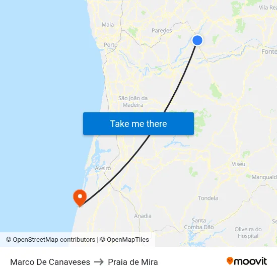Marco De Canaveses to Praia de Mira map