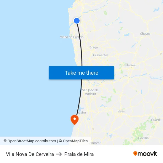 Vila Nova De Cerveira to Praia de Mira map