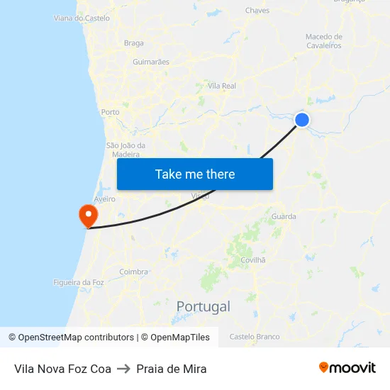 Vila Nova Foz Coa to Praia de Mira map