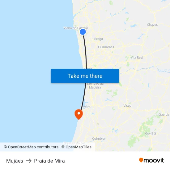 Mujães to Praia de Mira map