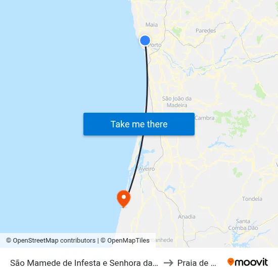 São Mamede de Infesta e Senhora da Hora to Praia de Mira map