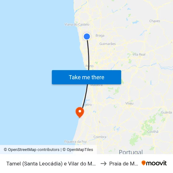 Tamel (Santa Leocádia) e Vilar do Monte to Praia de Mira map