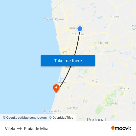 Vilela to Praia de Mira map