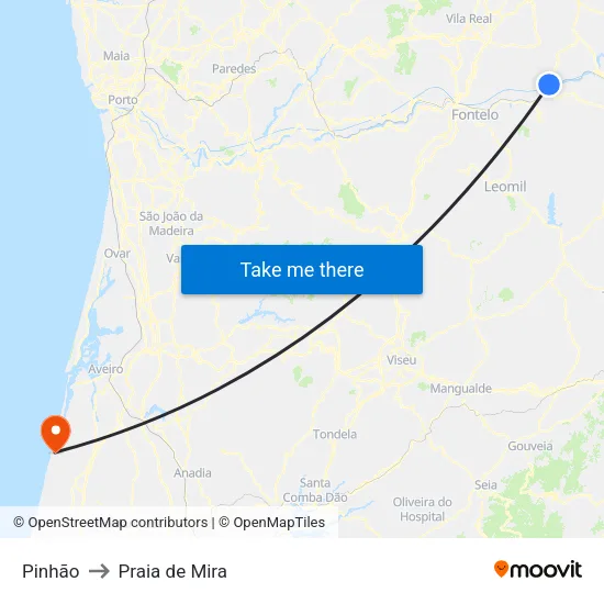 Pinhão to Praia de Mira map