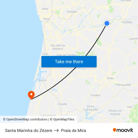 Santa Marinha do Zêzere to Praia de Mira map