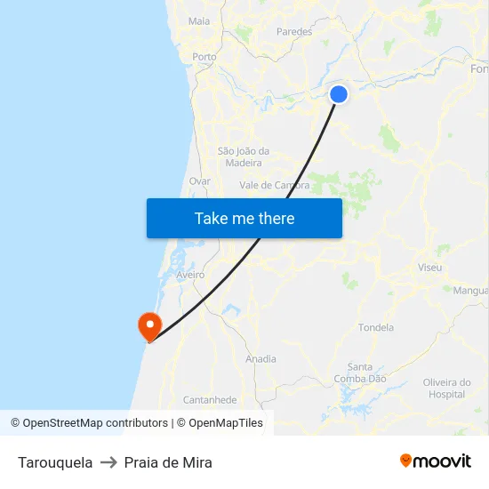 Tarouquela to Praia de Mira map