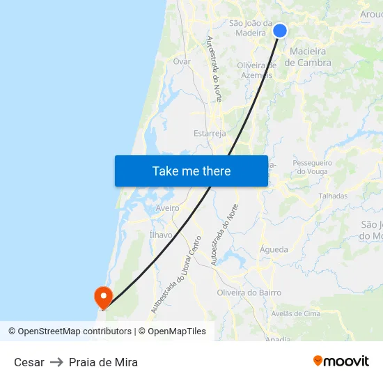 Cesar to Praia de Mira map