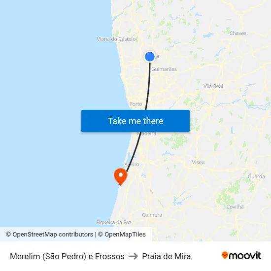 Merelim (São Pedro) e Frossos to Praia de Mira map
