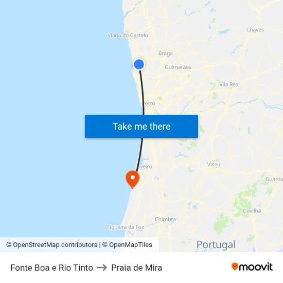 Fonte Boa e Rio Tinto to Praia de Mira map