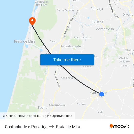 Cantanhede e Pocariça to Praia de Mira map
