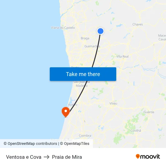 Ventosa e Cova to Praia de Mira map