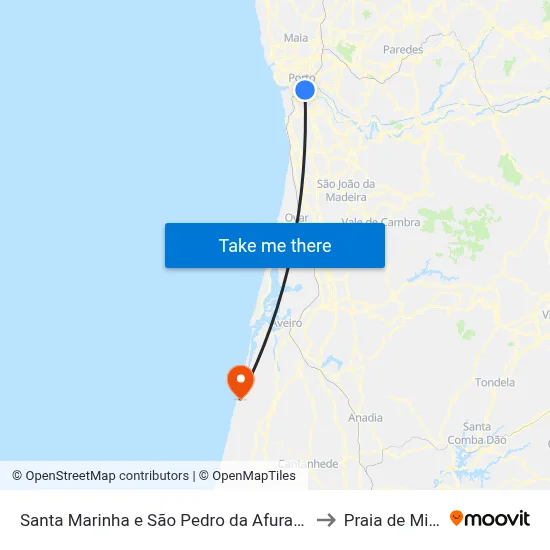 Santa Marinha e São Pedro da Afurada to Praia de Mira map