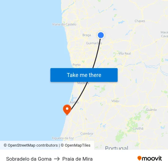 Sobradelo da Goma to Praia de Mira map