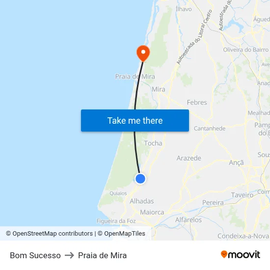 Bom Sucesso to Praia de Mira map