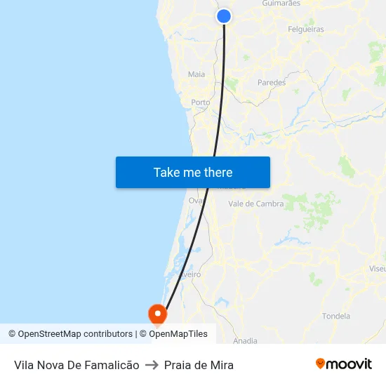 Vila Nova De Famalicão to Praia de Mira map