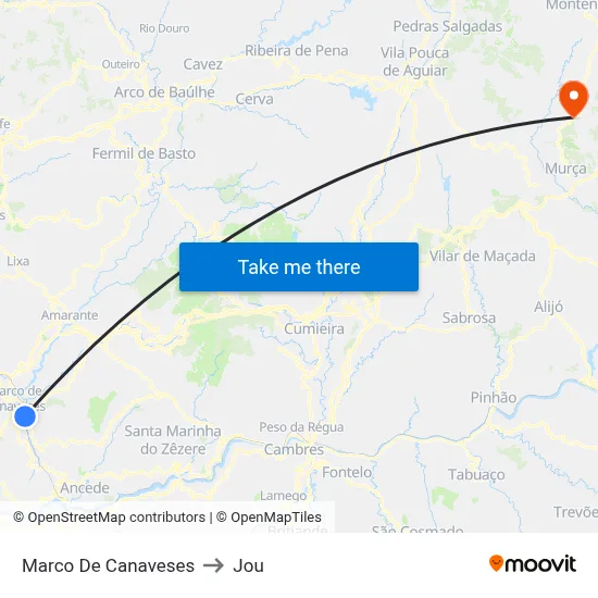 Marco De Canaveses to Jou map