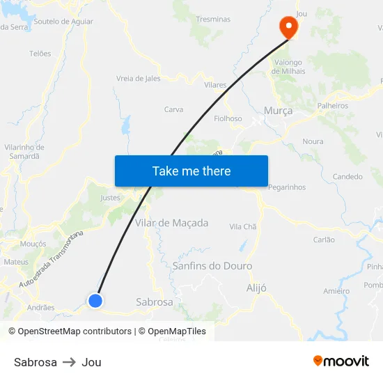 Sabrosa to Jou map