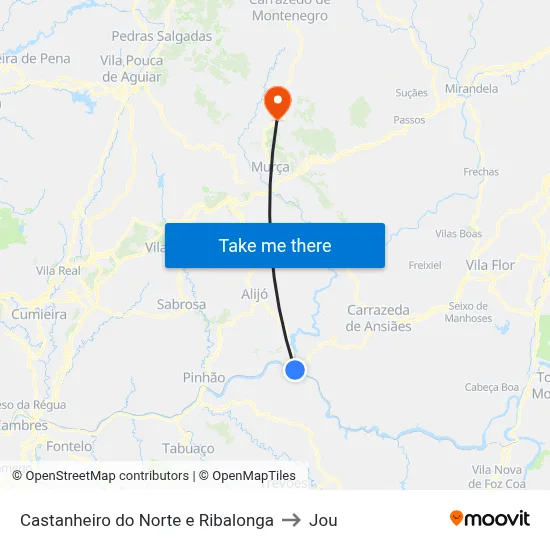 Castanheiro do Norte e Ribalonga to Jou map