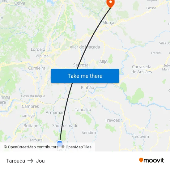 Tarouca to Jou map