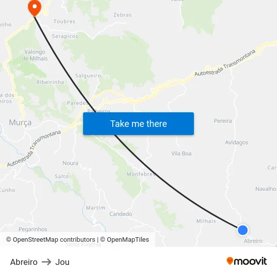 Abreiro to Jou map