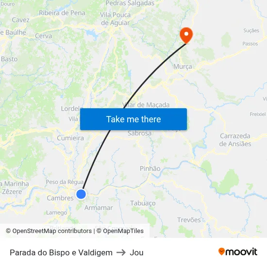 Parada do Bispo e Valdigem to Jou map