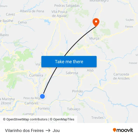 Vilarinho dos Freires to Jou map