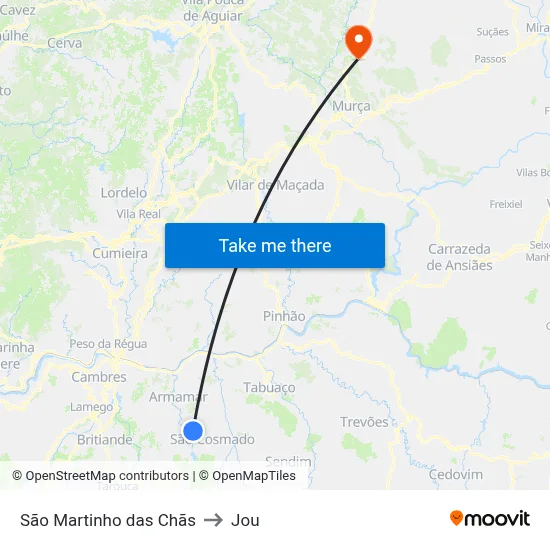 São Martinho das Chãs to Jou map