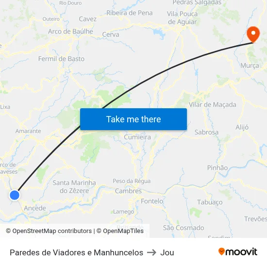 Paredes de Viadores e Manhuncelos to Jou map