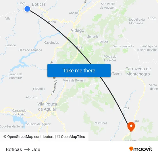 Boticas to Jou map