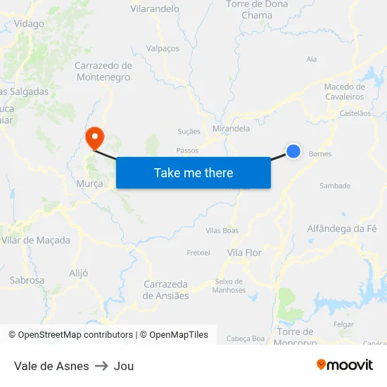 Vale de Asnes to Jou map