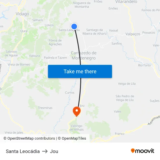 Santa Leocádia to Jou map