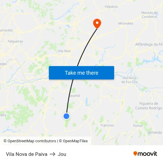 Vila Nova de Paiva to Jou map