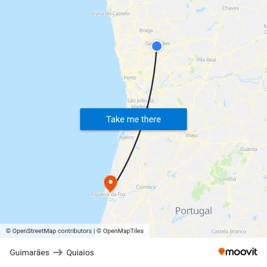 Guimarães to Quiaios map