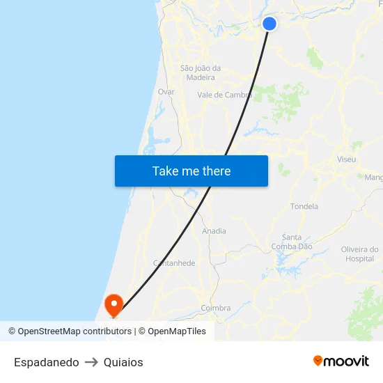 Espadanedo to Quiaios map