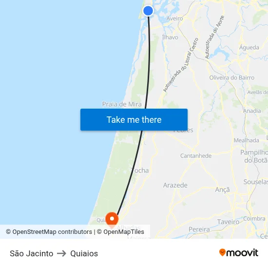 São Jacinto to Quiaios map