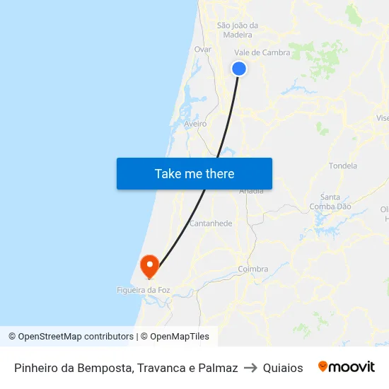 Pinheiro da Bemposta, Travanca e Palmaz to Quiaios map