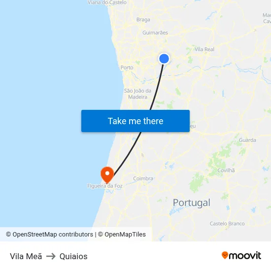 Vila Meã to Quiaios map