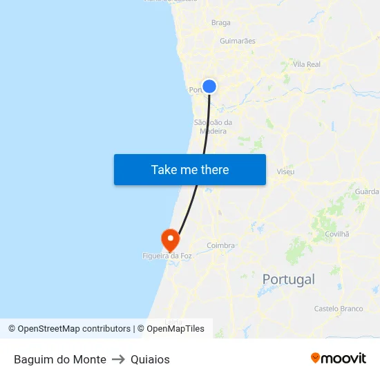 Baguim do Monte to Quiaios map