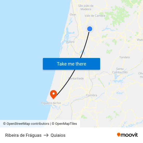 Ribeira de Fráguas to Quiaios map