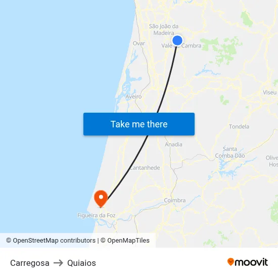 Carregosa to Quiaios map